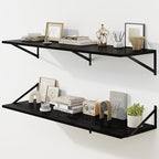 Fun Memories Floating Shelves for Wall, 12 Inch Deep Floating Shelves Set of 2, 48W x 12D Large Wall Shelf with Sturdy Metal Brackets for Living Room, Bathroom, Bedroom and Kitchen, Black
