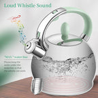 RETTBERG Tea Kettles Stovetop, 2.64 Quart Induction Whistling Tea Kettles Food Grade Stainless Steel Teapots with Cool Touch Handle Mint Green