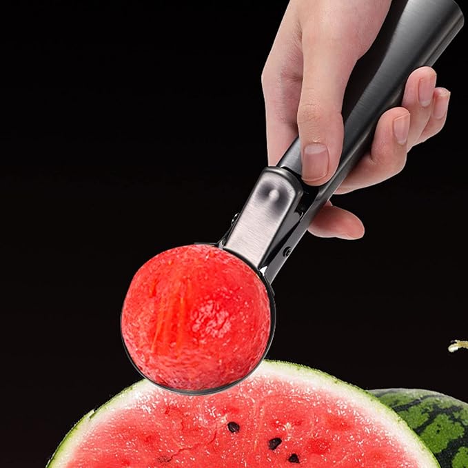Ice Cream Scoop, 2Pcs Stainless Steel Black Cookie Scoop with Trigger Melon Baller Scooper Cones, Specialty Tools and Gadgets, Ice Cream Spoon Food Scoop for Frozen Yogurt Sundaes Fruit Cookie