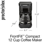 Proctor Silex FrontFill Drip Coffee Maker, 12 Cup Glass Carafe, Black and Silver (43680PS)