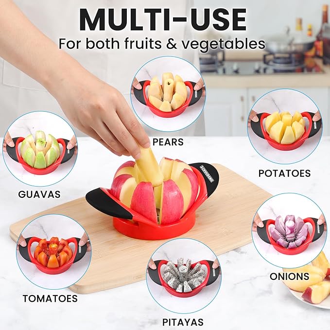 SCHVUBENR 3.5 Inch Apple Slicer - Professional Apple Cutter - Stainless Steel Apple Corer - Super Sharp Apple Slicer and Corer - Apple Tool with 8 Sharp Blades(Red)