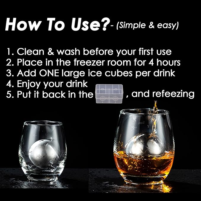 Whiskey Stone 8PCS, Reusable Metal Ice Cubes, XL Large Stainless Steel Whiskey Stone, Refreezable Ice Ball Set with Storage Case, Ice Rocks Wine Chiller Bulk Bar Tool Set