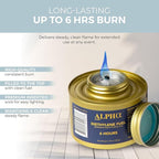 Alpha Living - Luxe Gold Edition - 6 Hour Chafing Fuel - Food Warmer for Chafing Dish Buffet Set - Liquid Safe Fuel with Wick & Lid Opener for Chafing Dish Gold Canister for Luxry Events (12 Pack)