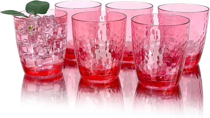Set of 6 Hammered Style 15-ounce/430ml Acrylic Glasses Plastic Tumbler,BPA Free,Dishwasher Safe (Red)
