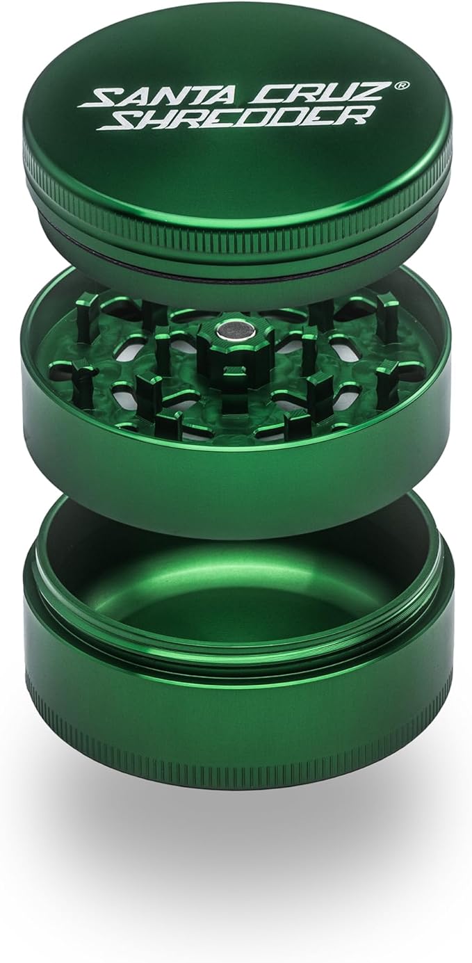 Santa Cruz Shredder Metal Herb Grinder Knurled Top for Stronger Grip 3-Piece Large 2.7" (Green)
