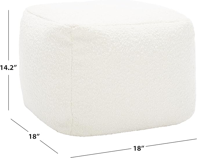 SAFAVIEH Couture Collection Samuels Ivory Boucle Ottoman Square Pouf (Fully Assembled)