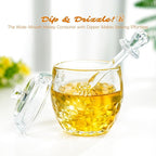 kanpura Honey Pot with Dipper and Lid Glass Honey Jar with Dipper Wide Mouth Honey Containers Airtight Syrup Honey Dispenser for Christmas Home Kitchen(7.5 OZ)