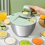 Airpro Stainless Steel Salad Spinner, Durable Lettuce Spinner with 5 Blade Slicer, Stop Button, Drainage Hole, Egg Yolk Strainer Shredder, Non-Slip Base, Vegetable Dryer, Fruit Washer, Dishwasher Safe