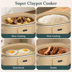 MAGNIFIQUE 4 Quart Programmable Casserole Slow Cooker, 8-in-1 Multi Cooker with Removable Non-Toxic Stoneware Crock, Claypot Slow Cooker, Rice-cooking, Nonstick, Oven Safe Pot to 450°F, Brown