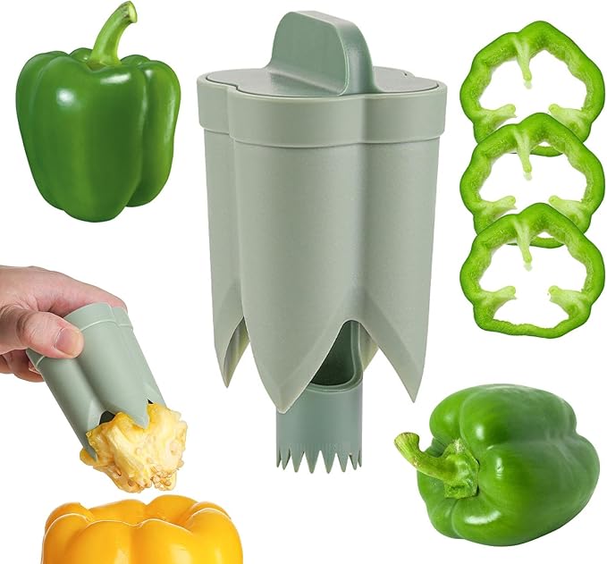 Pepper Corer Remover,2 in 1 Fruit and Vegetable Core Tool Quickly Cutting Remove Pepper Cutter for Kitchen Family Camping BBQ(COLOR:Green)