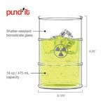 Pund'it Polluted Shatter Resistant Halloween Drink Glasses, Set of 2, 16oz Radioactive Barrel Themed Cocktail and Soda Glasses