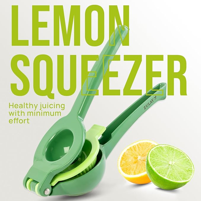 Zulay Kitchen Metal 2-in-1 Lemon Squeezer - Sturdy Max Extraction Hand Juicer Lemon Squeezer Gets Every Last Drop - Easy to Clean Manual Citrus Juicer - Easy-Use Lemon Juicer Squeezer - Green/Lime