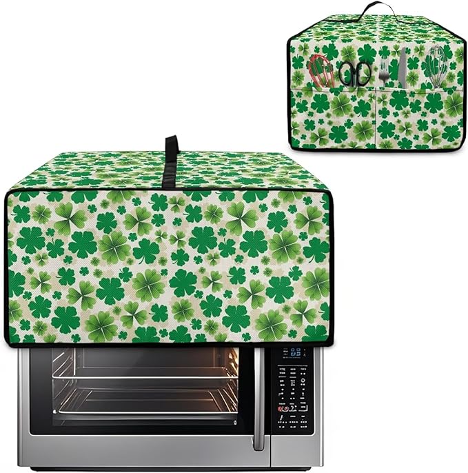 Four Leaf Clover Print St. Patrick's Day Toaster Oven Cover Anti Scratch Microwave Cover for Kitchen Countertop Appliance Dust Protector Decorative Oven Accessories, Green, M