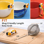 Cute Tea Infuser for Loose Leaf Tea, 304 Stainless Steel Fine Mesh Tea Ball Strainer with Adorable Calico Cat Mug Hook, Easy Lift-Out, Leak-Resistant Closure, Dishwasher Safe, Gift Box