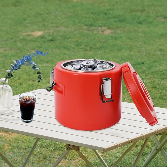 Eapmic 5.28Qt Insulated Food Container, Stainless Steel Container, 5L Commercial Soup Carrier 15 Hours Heat Preservation for Hot and Cold Food Storage Restaurant Canteen Home Lunch Use (Red, 5L)