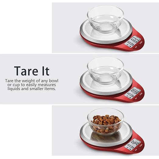 Food Scale, NUTRI FIT Kitchen Scales Digital Weight Grams and Ounces Large Stainless Steel Platform for Baking Cooking Weight Loss, High Accuracy Bread Coffee Scale, 1g Increment Tare Function, Red