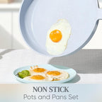 CAROTE Ceramic Cookware Set Nonstick, 14pcs Pots and Pans Set Nonstick, Non-Toxic & PFAS-Free, Dishwasher, RV/Camping Cookware Set, Cooking Pots with Lids, Pastel Blue