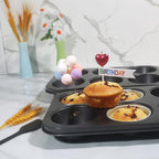Non-Stick Jumbo Muffin Pans, 6-Cup Set of 2 Baking Pans with a Spatula for Extra-large Muffins & Cupcakes