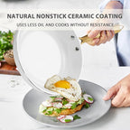 Ceramic Cookware Set, VONIKI 16 Pcs Pots and Pans Set Non Stick, Kitchen Cookware Sets with Cooking Utensils Set, Non Toxic Cookware Set White Gold Pan Set for Cooking Pot Oven & Dishwasher Safe, Gift