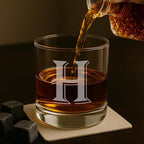 On The Rox [H-Monogram] - 4 Piece Set of 11 Ounce Engraved Heavy Base Rocks Whiskey Bourbon Glasses Elegant Glass-Multi-Purpose Beverage-Rocks Glass- Ideal Gift for any Occasion Drinks