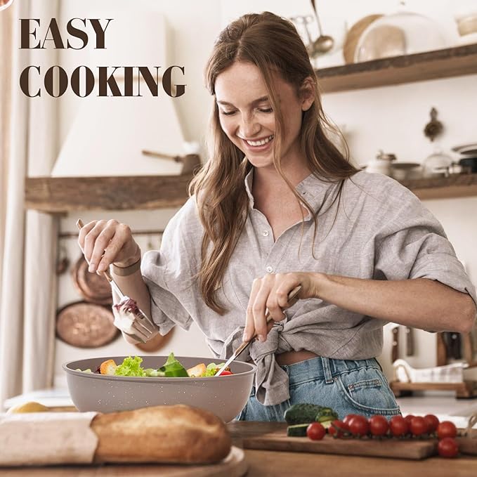 SODAY 15Pcs Pots and Pans Set Non Stick, Cookware Sets with Detachable Handle, Nonstick RV Kitchen Cooking Tools Removable Handles, Oven Safe, Induction Fast, Stackable Induction Cookware, Brown