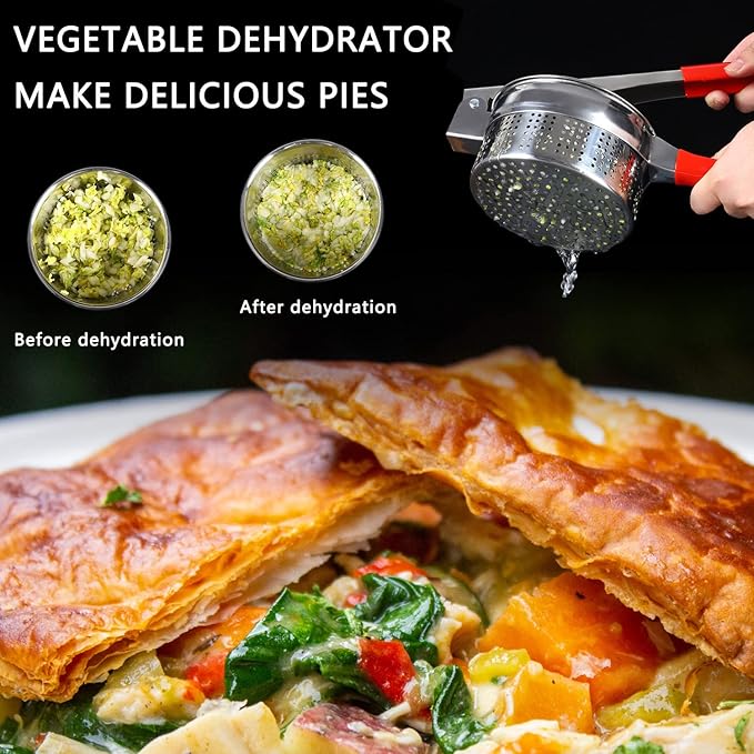 Stainless Steel Vegetable Squeezer, Upgrade Non-Slip Red Silicone Handle,Filling Pancakes,etc. (Upgrade 40oz)