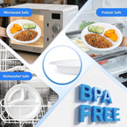 YANGRUI Plastic Plates Shrink Wrap 9" 150 Pack - BPA Free Mineral Filled PP | Reusable & Disposable Microwave Safe Heat-Retention Design | Steakhouse Grade Commercial White 3 Compartment Party Plate