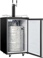 Danby DKC054A1BSL2DB 5.4 Cu.Ft. Double Tap Kegerator, Auto Defrost and Mechanical Thermostat, Keg Cooler with Scratch-Resistant Worktop and Reversible Door Hinge, Steel