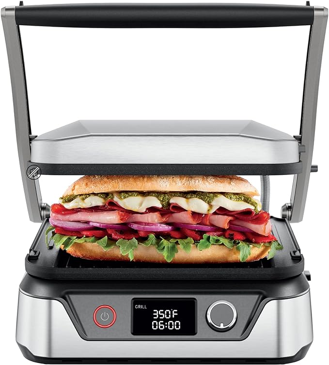 Chefman 5-in-1 Digital Panini Press Grill Sandwich Maker and Griddle Grill Combo with Removable, Reversible Dishwasher-Safe Grilling Plates, Opens 180° for Indoor BBQ /Flat Top Grill, Stainless steel
