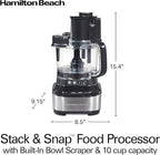 Hamilton Beach Stack & Snap Food Processor with Bowl Scraper, 10 Cup Capacity, Black, (Renewed) R70822