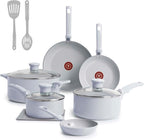 T-Fal Refresh Ceramic Nonstick Cookware Set, 12-Piece Nonstick Cookware, Oven Safe to 350°F, Stockpot, Griddle, Frying Pans, Utensils, Ceramic Pots and Pans Set, Blue
