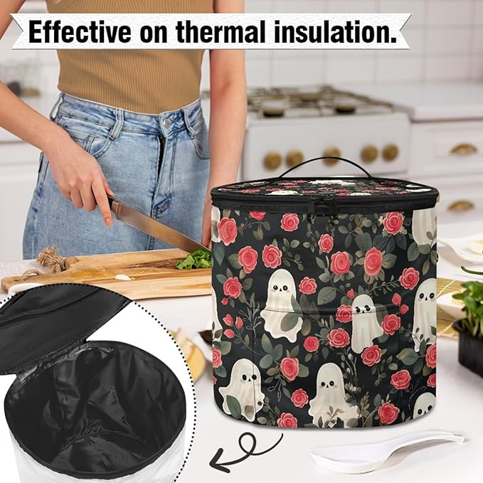 Halloween Pressure Cooker Insulation Bag Insulated Carrier Electric Pressure Cooker Storage Bag Keep Your Cooker Dust Free, Ghost Rose