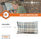 Disc-O-Bed Compact and Packable Travel Pillow with Washable Cover, Ultralight for Backpacking, Hiking, and Camping, Ocean Plaid