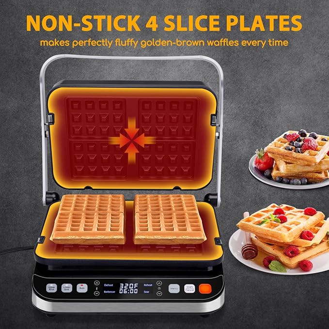 Taylor Swoden Panini Press Waffle Maker, 1600W Electric Indoor Grill with Non-Stick Double Sided Plates, LED Touch Screen, Independent Temperature Control, Opens 180 Degrees, Stainless Steel