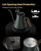 Cocinare Barista Collection Gooseneck Electric Kettle, ±1℉ Precise Temperature Control for Pour-Over Coffee & Tea, Quick Heating 1500W, Stainless Steel Interior, 0.9L (Delacroix Green)