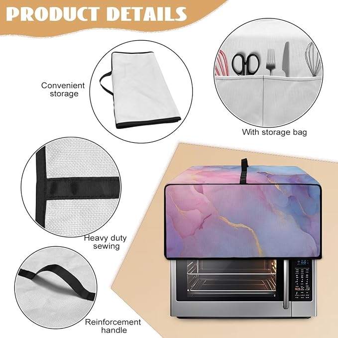 Marble Print Toaster Oven Cover, Heavy Duty Heat-Resistant Air Fryer Cover for Kitchen Counter, Small Appliances Dust Slipcovers, Blue Pink Gold, (Large-18.5*22.5*12.99 inches)