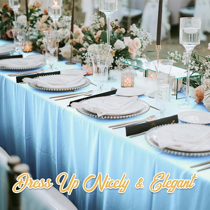 BRILLMAX 8 Pack Light Blue Tablecloths for 6 Foot Rectangle Tables 60 x 102 Inch - 6ft Rectangular Bulk Linen Polyester Fabric Washable Cloth Cover for Wedding Reception Banquet Birthday Party
