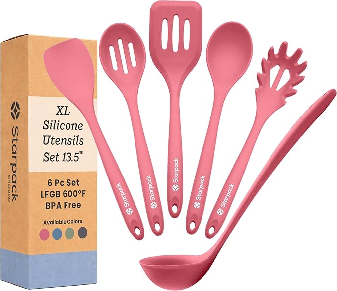 Starpack 'Like a Boss' XL Premium Silicone Cooking Utensils Set (6 Pcs) 13" - Heat Resistant Kitchen Utensils 600°F - Non-Stick Silicone Utensil Set - Large Kitchen Utensils Set for Cooking & Serving