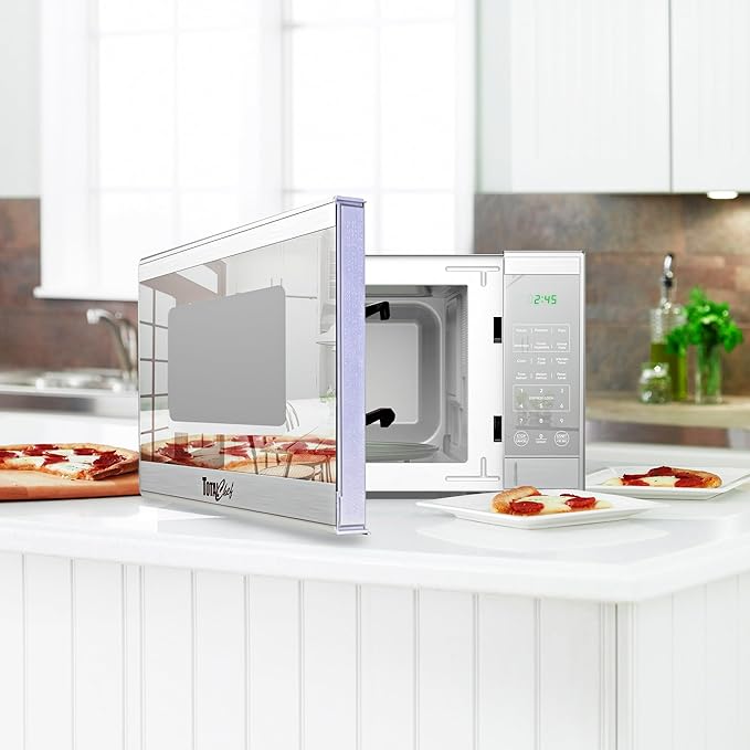 Total Chef 0.9 Cu Ft Microwave Oven – Compact Countertop Kitchen Appliance, Small Stainless Steel Microwave with Digital Touch, Pre-Set Functions, 10.6” Turntable, 900 Watt