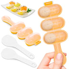 Rice Ball Mold Set – 2 Pack Easy Rice Ball Maker Mold, Sushi & Onigiri Maker with Paddle Spoon for Temari Sushi, Yaki-Onigiri, Omusubi – Three-Ball Molds for Bento, Snacks & Creative Meal Presentation