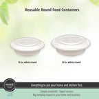 MULMEHË Plastic Food Storage Take-Out Container and Lid Combo, 24 oz, Microwaveable, Round, White, 7x1.5”, Set of 150
