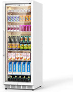 Commercial Display Refrigerator with Glass Door, Upright Beverage Cooler Merchandiser with Reversible Door, Drink Fridge with Door Lock for Restaurant Supermarket Convenience Store, 13.8 Cu.Ft