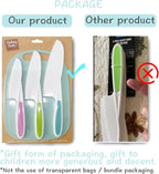 Kids Knife Set for Real Cooking, 4 Pieces Toddler Knife Set, Nylon Kitchen Baking Knife with Cutting Board, Firm Grip, Serrated Edges Kids Knives for Cutting Cakes, Fruit, Veggies & Bread