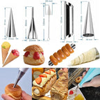 Stainless Steel Cannoli Forms Set, 5 Large Cannoli Forms, 5 Large Hones Mould, 5 Small Croissant Form, Cleaning Brush, Reusable Icing Bag and Long Frosting Tip for Puff Cupcakes Pastry