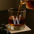 On The Rox (W-Monogram)- 4 Piece Set of 11 Ounce Engraved Heavy Base Rocks Glasses- Quality Elegant Glass-Multi-Purpose Beverage-Rocks Glass- For any Occasion