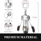 KORCCI Wine Opener, Heavy-Duty Zinc Alloy Wing Corkscrew, Premium Beer Bottle Opener, Multifunctional Wine Accessories with Ergonomic Handle and Sharp Screw, for Kitchen, Bar, Restaurant (BOX)