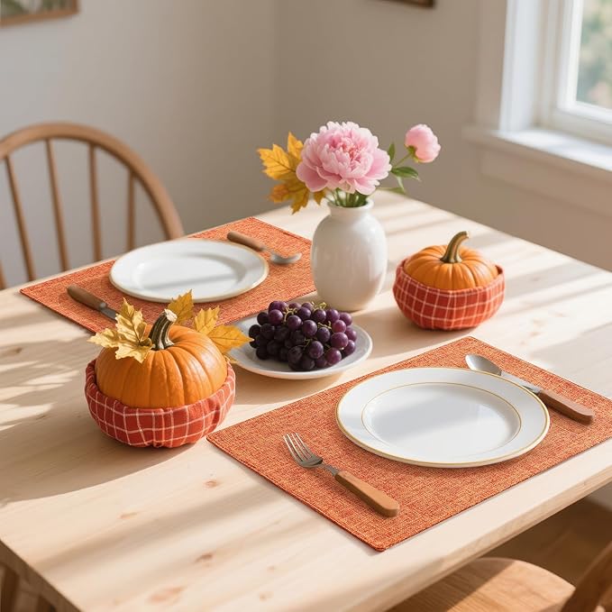 Homaxy Cloths Placemats for Dining Table Set of 6, Heat Resistant Washable Cotton Linen Blend Table Mats, Ideal for Kitchen Party Dining Decoration, 13" x 19", Orange