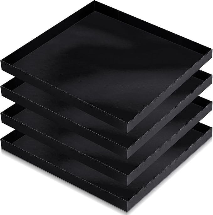 Teenyyou 4 Pcs 13.5 x 13.5 x 1inch Non-stick Ptfe Oven Trays Reusable Solid Baking Basket Easy Clean Heat Resistant Black Quick Oven Accessories for Heating Chips Chicken Snacks in Restaurant Kitchens