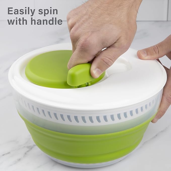 PrepWorks 3 Qt Collapsible Salad Spinner – Space-Saving, Easy-to-Use, BPA-Free, for Quick Salad Washing & Drying, Dishwasher Safe