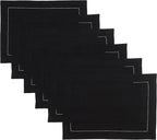 D'Moksha Homes Linen Placemats Set of 6 - Classic Hemstitch Black Placemats 14 x 19 Inch - 100% Pure Linen Table Mats for Winter, Holiday, New Year - Handcrafted and Machine Washable